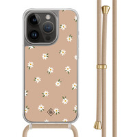 Casimoda iPhone 14 Pro hoesje met beige koord - Sweet daisies