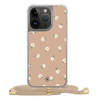 Casimoda iPhone 14 Pro hoesje met beige koord - Sweet daisies