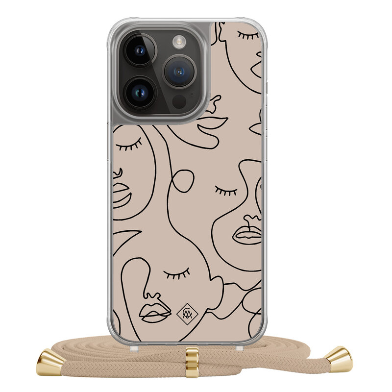 Casimoda iPhone 14 Pro hoesje met beige koord - Abstract faces