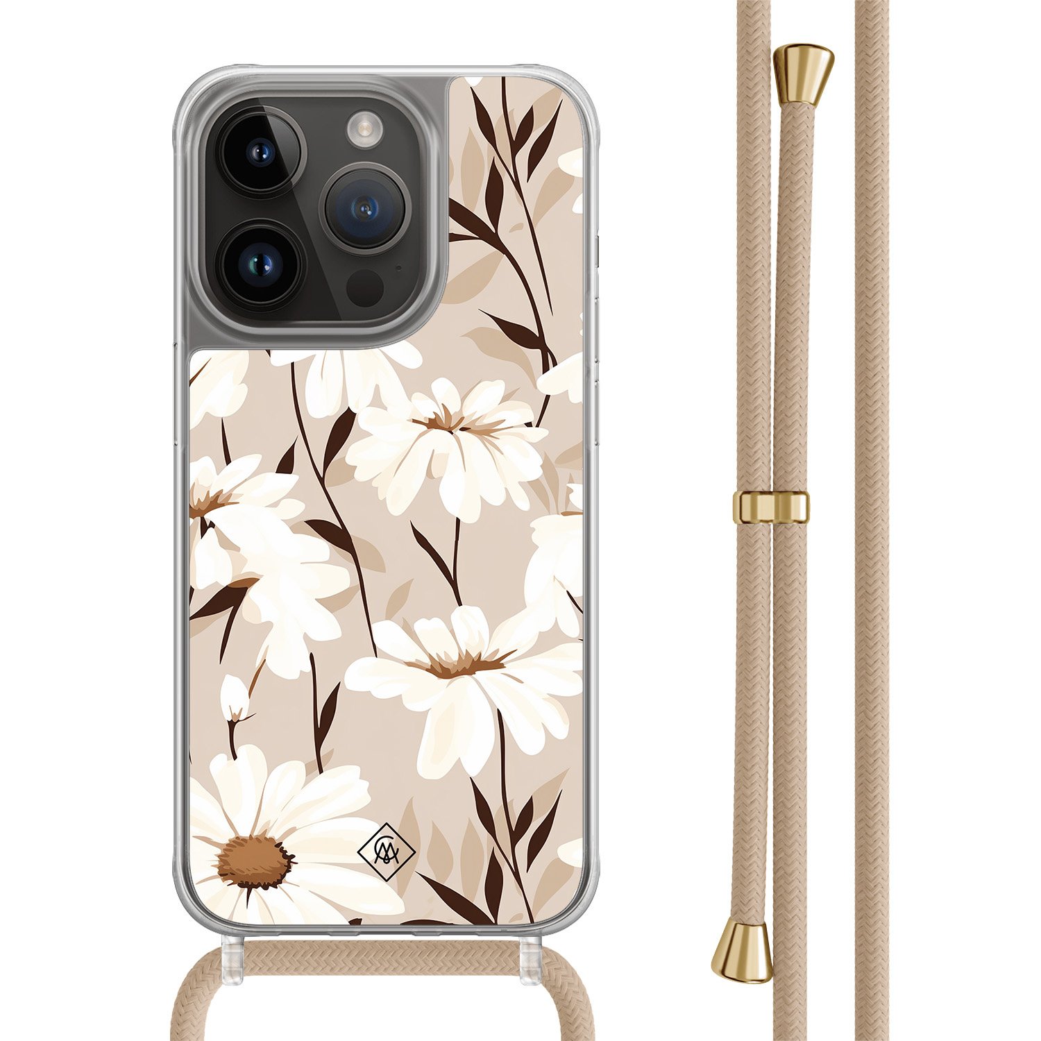 iPhone 14 Pro hoesje met beige koord - In bloom