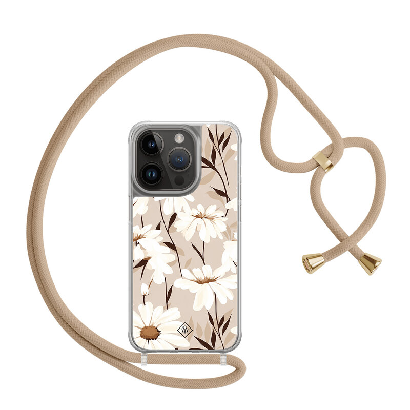 Casimoda iPhone 14 Pro hoesje met beige koord - In bloom