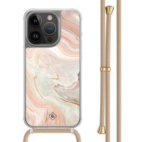 Casimoda iPhone 14 Pro hoesje met beige koord - Marmer waves