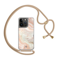 Casimoda iPhone 14 Pro hoesje met beige koord - Marmer waves