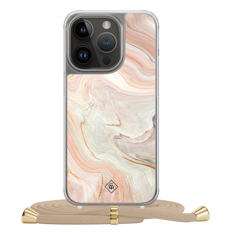 Casimoda iPhone 14 Pro hoesje met beige koord - Marmer waves