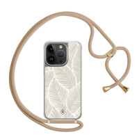 Casimoda iPhone 14 Pro hoesje met beige koord - Palm leaves beige