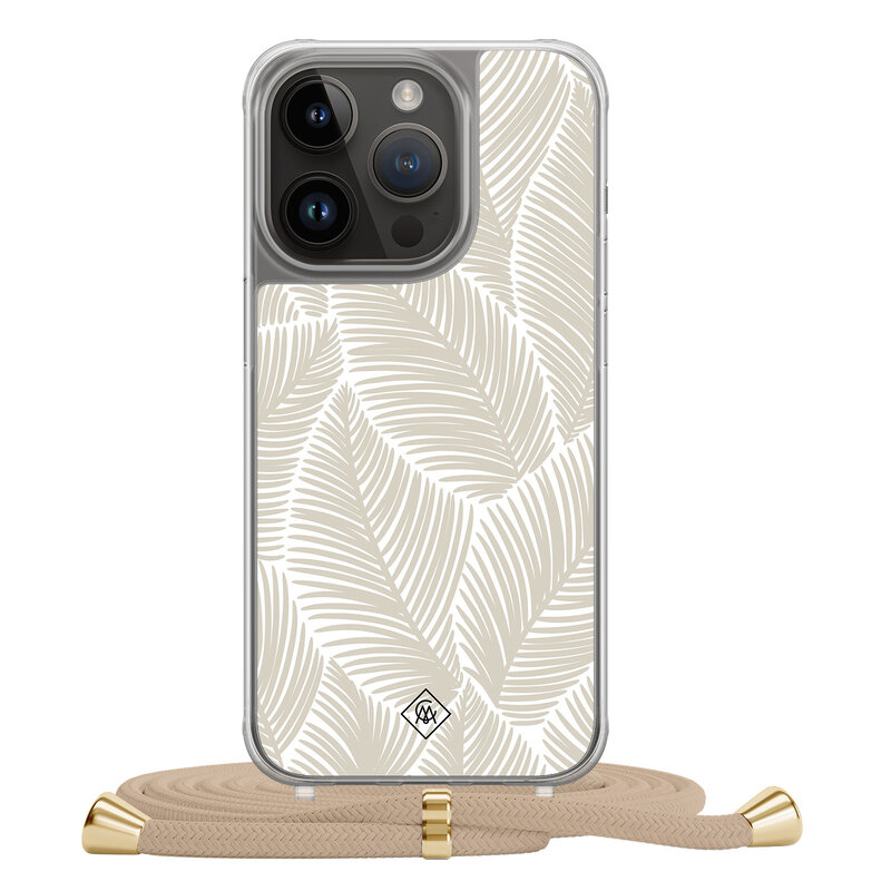 Casimoda iPhone 14 Pro hoesje met beige koord - Palm leaves beige
