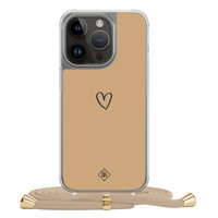 Casimoda iPhone 14 Pro hoesje met beige koord - Hart bruin