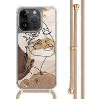 Casimoda iPhone 14 Pro hoesje met beige koord - Abstract gezicht bruin