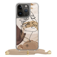 Casimoda iPhone 14 Pro hoesje met beige koord - Abstract gezicht bruin