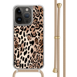 Casimoda iPhone 14 Pro hoesje met beige koord - Golden wildcat