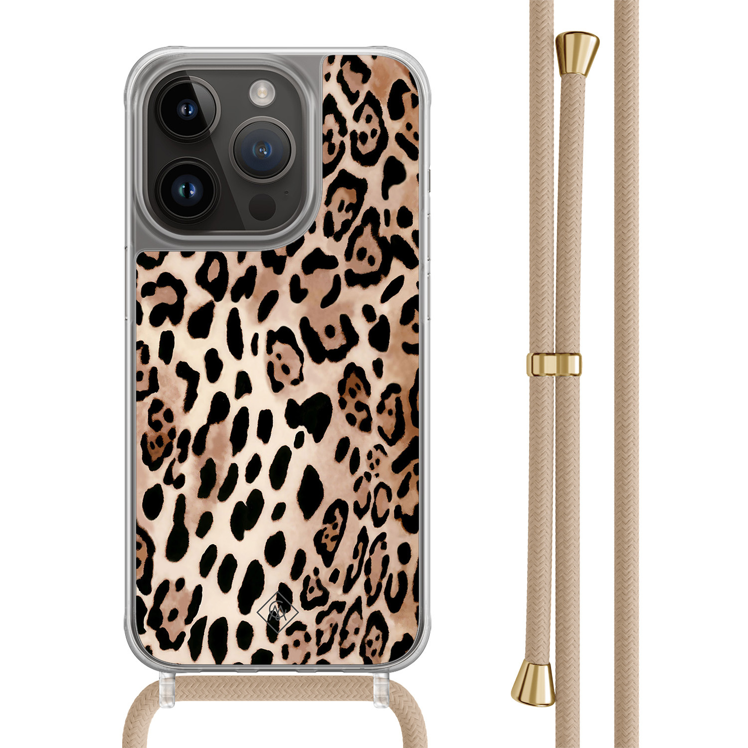 iPhone 14 Pro hoesje met beige koord - Golden wildcat