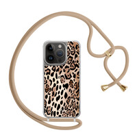 Casimoda iPhone 14 Pro hoesje met beige koord - Golden wildcat