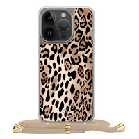 Casimoda iPhone 14 Pro hoesje met beige koord - Golden wildcat
