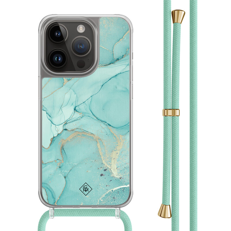 Casimoda iPhone 14 Pro hoesje met mint koord - Touch of mint