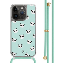 Casimoda iPhone 14 Pro hoesje met mint koord - Panda print