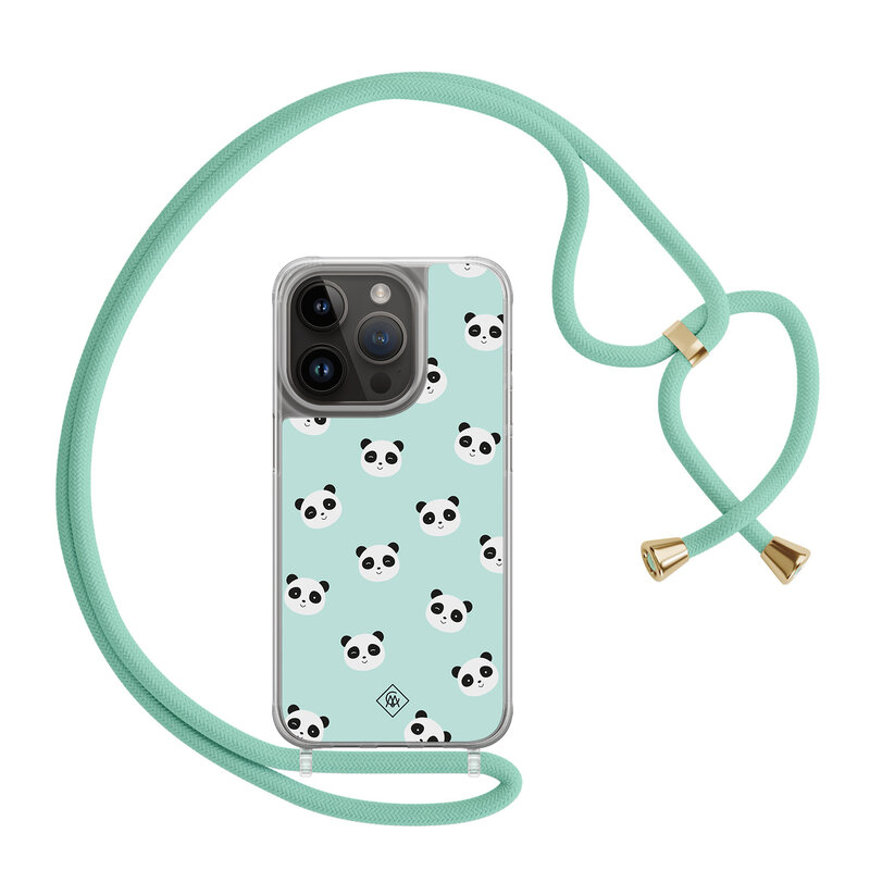 Casimoda iPhone 14 Pro hoesje met mint koord - Panda print