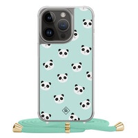 Casimoda iPhone 14 Pro hoesje met mint koord - Panda print