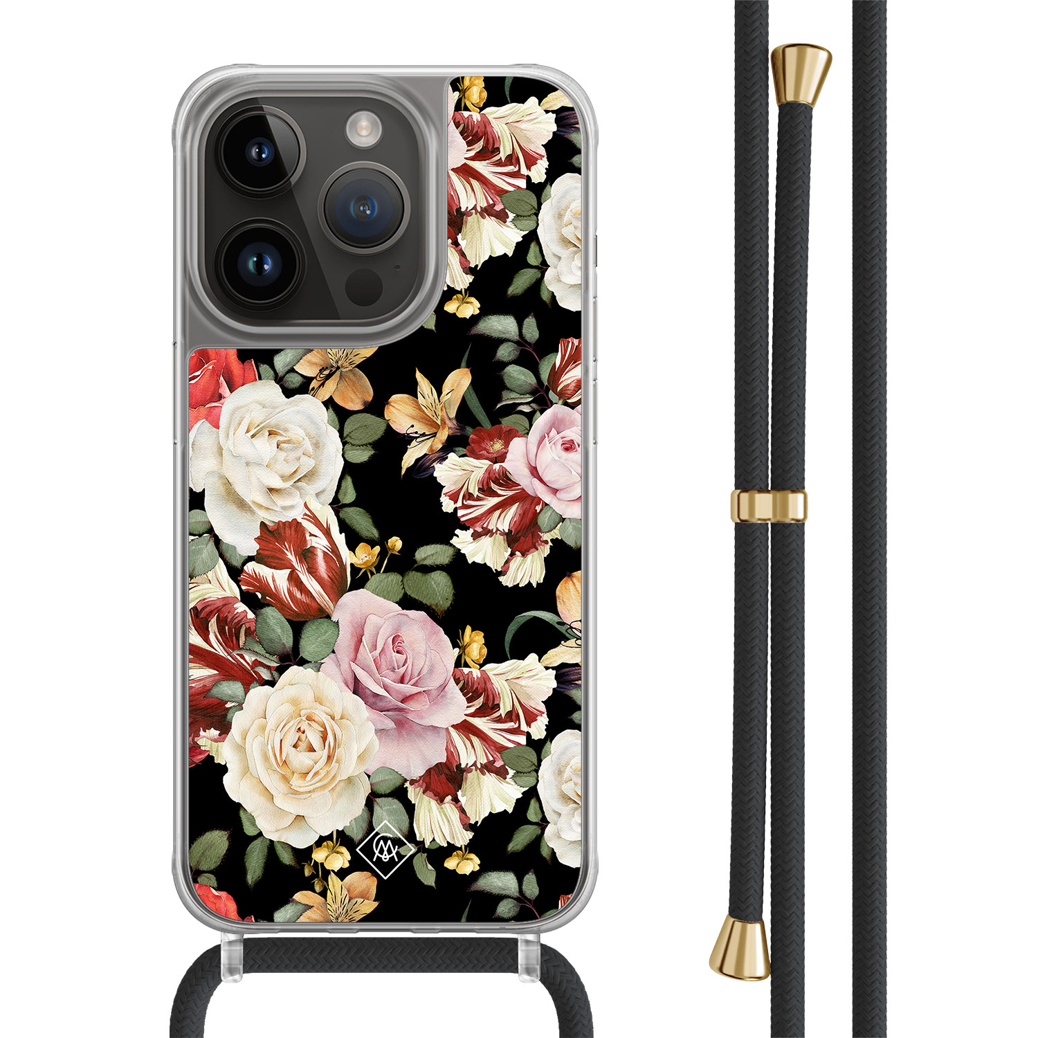 iPhone 14 Pro hoesje met zwart koord - Flowerpower