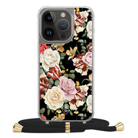 Casimoda iPhone 14 Pro hoesje met zwart koord - Flowerpower
