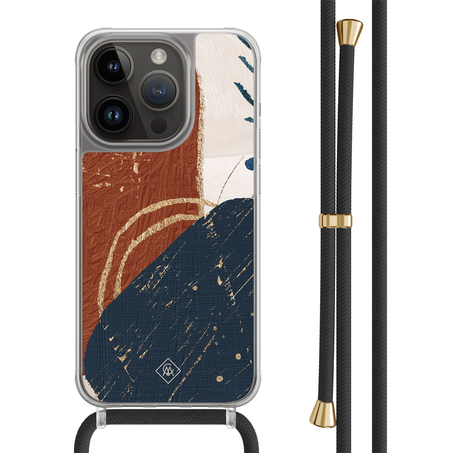 iPhone 14 Pro hoesje met zwart koord - Abstract terracotta