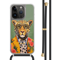 Casimoda iPhone 14 Pro hoesje met zwart koord - Luipaard hipster