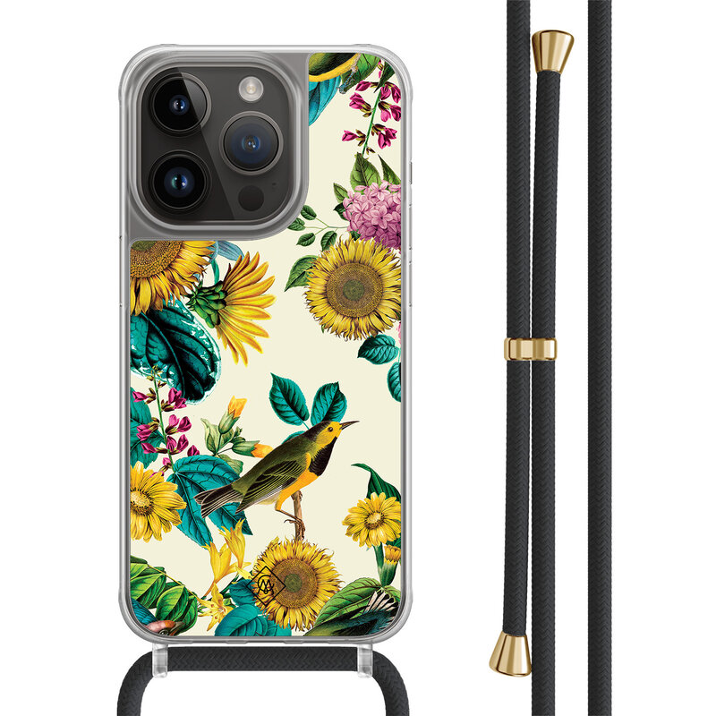 Casimoda iPhone 14 Pro hoesje met zwart koord - Sunflowers