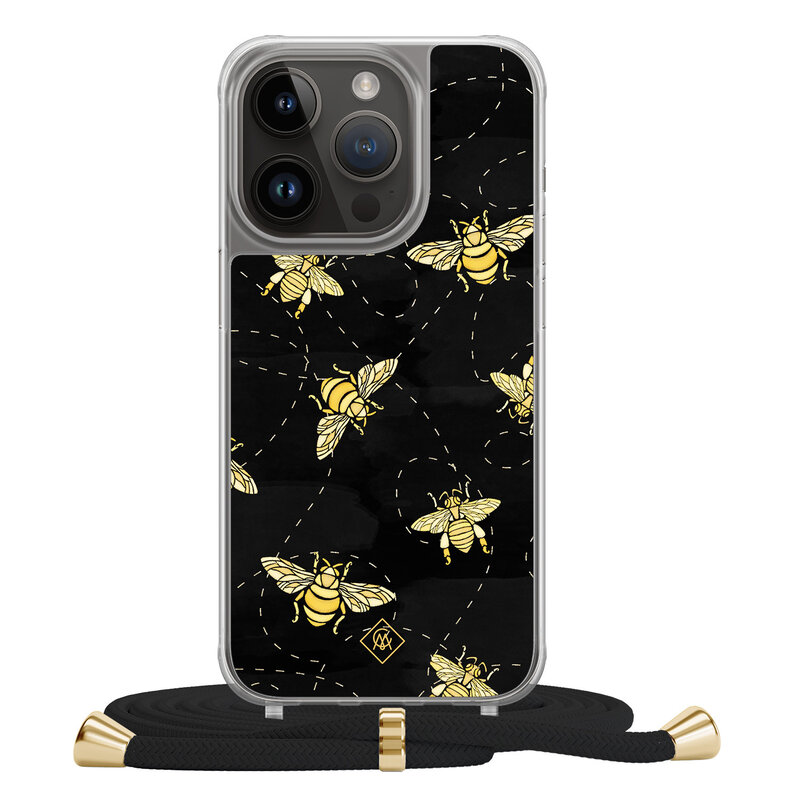 Casimoda iPhone 14 Pro hoesje met zwart koord - Bee happy