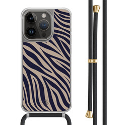 Casimoda iPhone 14 Pro hoesje met zwart koord - Chevron navy