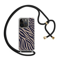 Casimoda iPhone 14 Pro hoesje met zwart koord - Chevron navy
