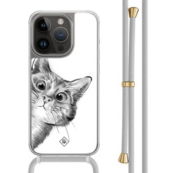 Casimoda iPhone 14 Pro hoesje met grijs koord - Peekaboo kat