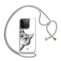 Casimoda iPhone 14 Pro hoesje met grijs koord - Peekaboo kat