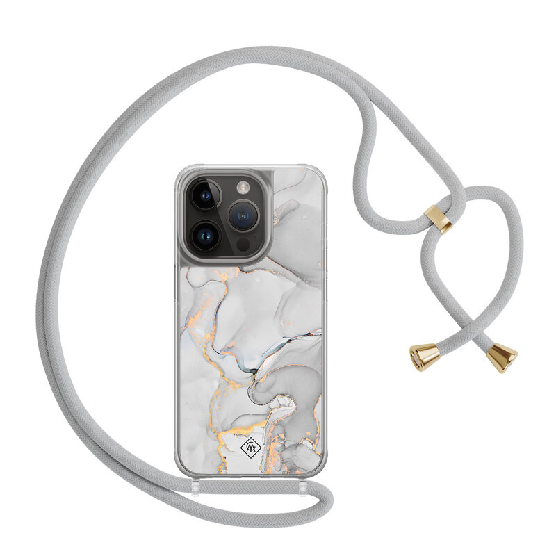 Casimoda iPhone 14 Pro hoesje met grijs koord - Marmer grijs