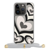Casimoda iPhone 14 Pro hoesje met grijs koord - Hart swirl zwart