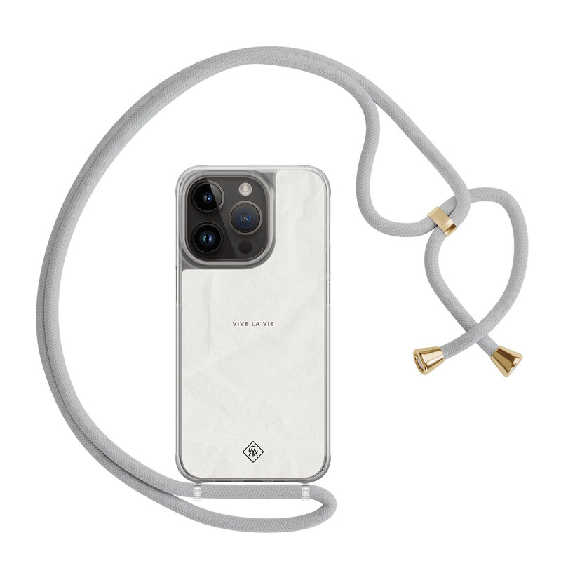 Casimoda iPhone 14 Pro hoesje met grijs koord - Vive la vie