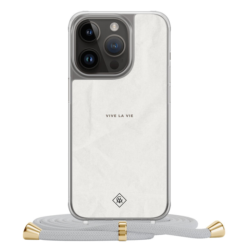 Casimoda iPhone 14 Pro hoesje met grijs koord - Vive la vie