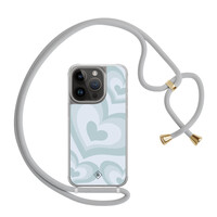 Casimoda iPhone 14 Pro hoesje met grijs koord - Hart swirl blauw