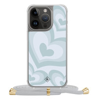 Casimoda iPhone 14 Pro hoesje met grijs koord - Hart swirl blauw