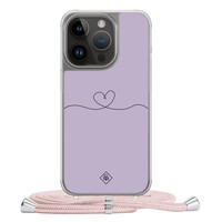 Casimoda iPhone 14 Pro hoesje met rosegoud koord - Hart lila