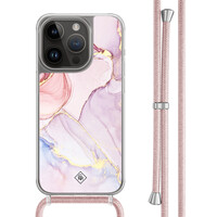 Casimoda iPhone 14 Pro hoesje met rosegoud koord - Purple sky