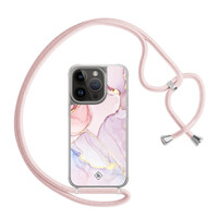 Casimoda iPhone 14 Pro hoesje met rosegoud koord - Purple sky