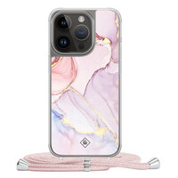 Casimoda iPhone 14 Pro hoesje met rosegoud koord - Purple sky