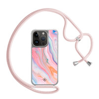 Casimoda iPhone 14 Pro hoesje met rosegoud koord - Pink glam