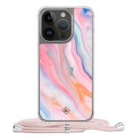 Casimoda iPhone 14 Pro hoesje met rosegoud koord - Pink glam