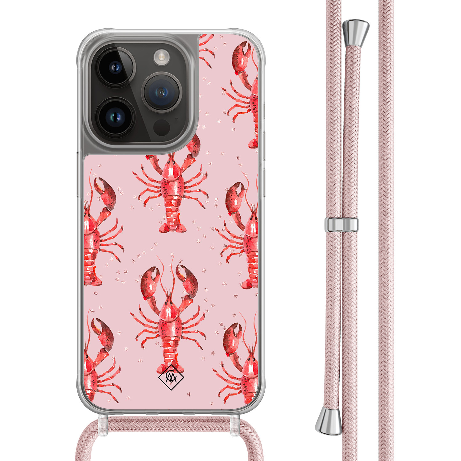 iPhone 14 Pro hoesje met rosegoud koord - Lobster