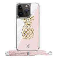 Casimoda iPhone 14 Pro hoesje met rosegoud koord - Ananas