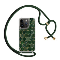 Casimoda iPhone 13 Pro hoesje met groen koord - Kubus groen