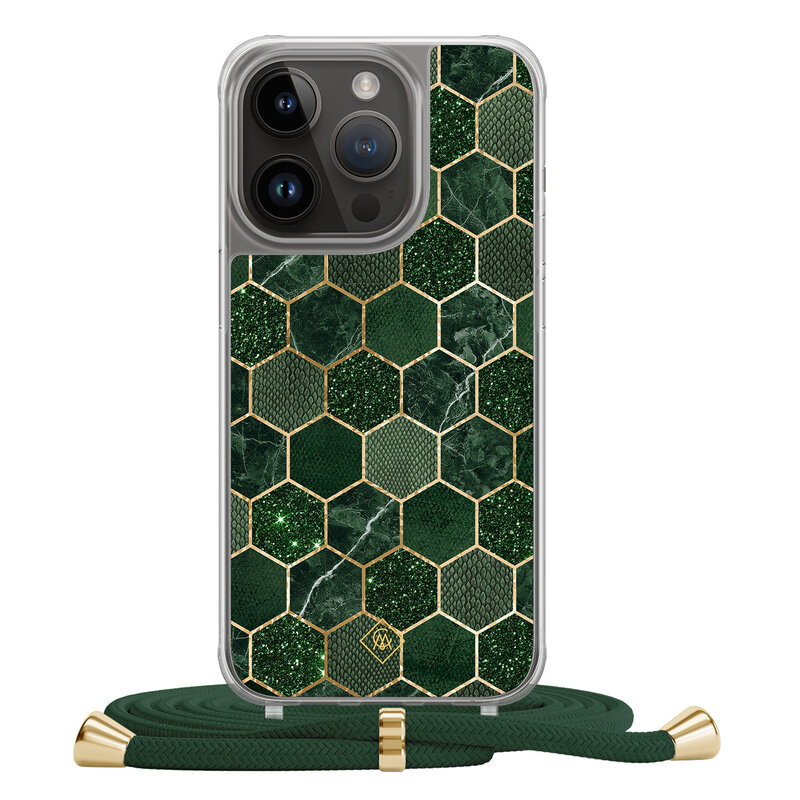 Casimoda iPhone 13 Pro hoesje met groen koord - Kubus groen