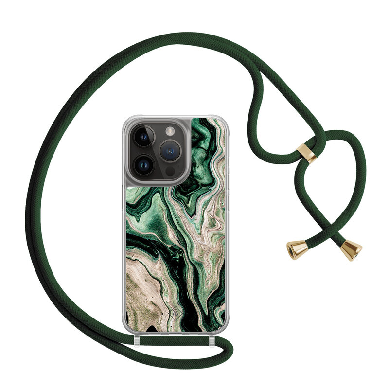 Casimoda iPhone 13 Pro hoesje met groen koord - Green waves