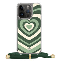 Casimoda iPhone 13 Pro hoesje met groen koord - Hart swirl groen