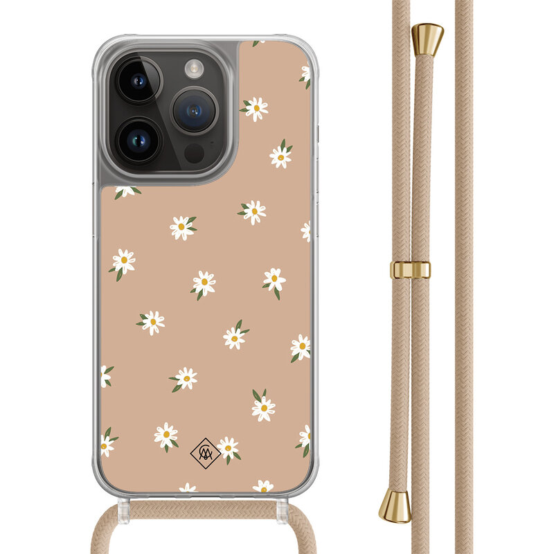 Casimoda iPhone 13 Pro hoesje met beige koord - Sweet daisies